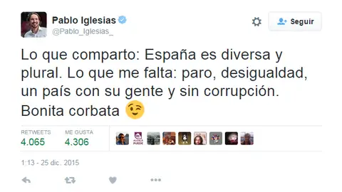 Pablo Iglesias comenta por Twitter el discurso de Navidad del rey Felipe Pablo Iglesias comenta por Twitter el discurso de Navidad del rey Felipe