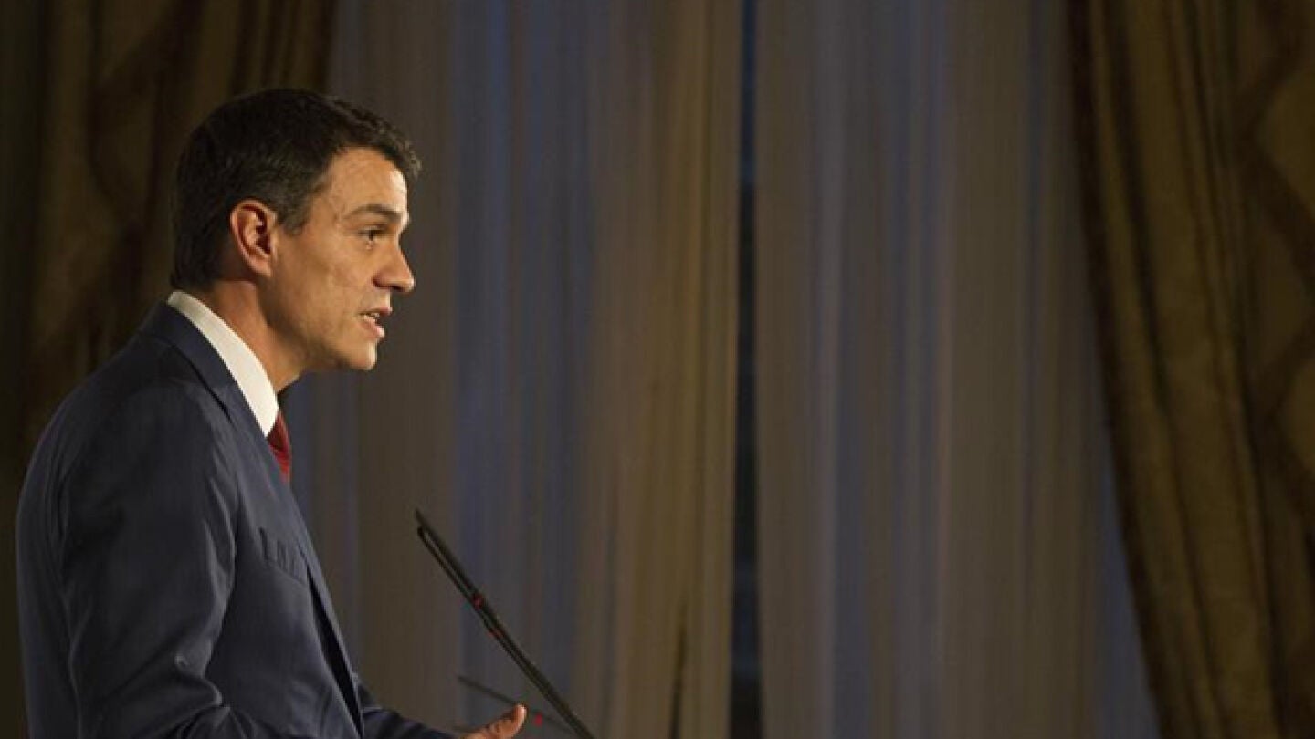 Pedo S&aacute;nchez durante una intervenci&oacute;n en p&uacute;blico