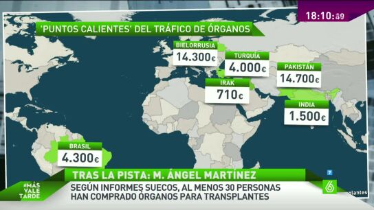 Mapa de los puntos de tr&aacute;fico de &oacute;rganos