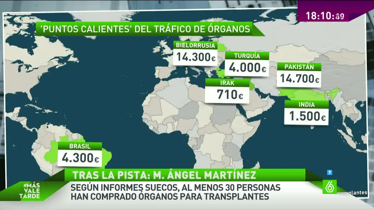 Mapa de los puntos de tráfico de órganos