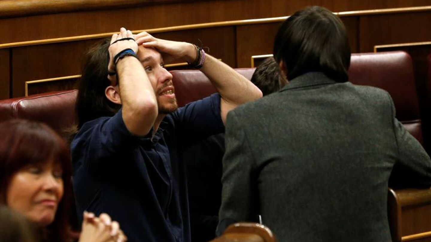 El l&iacute;der de Podemos, Pablo Iglesias, durante la sesi&oacute;n constitutiva del Congreso