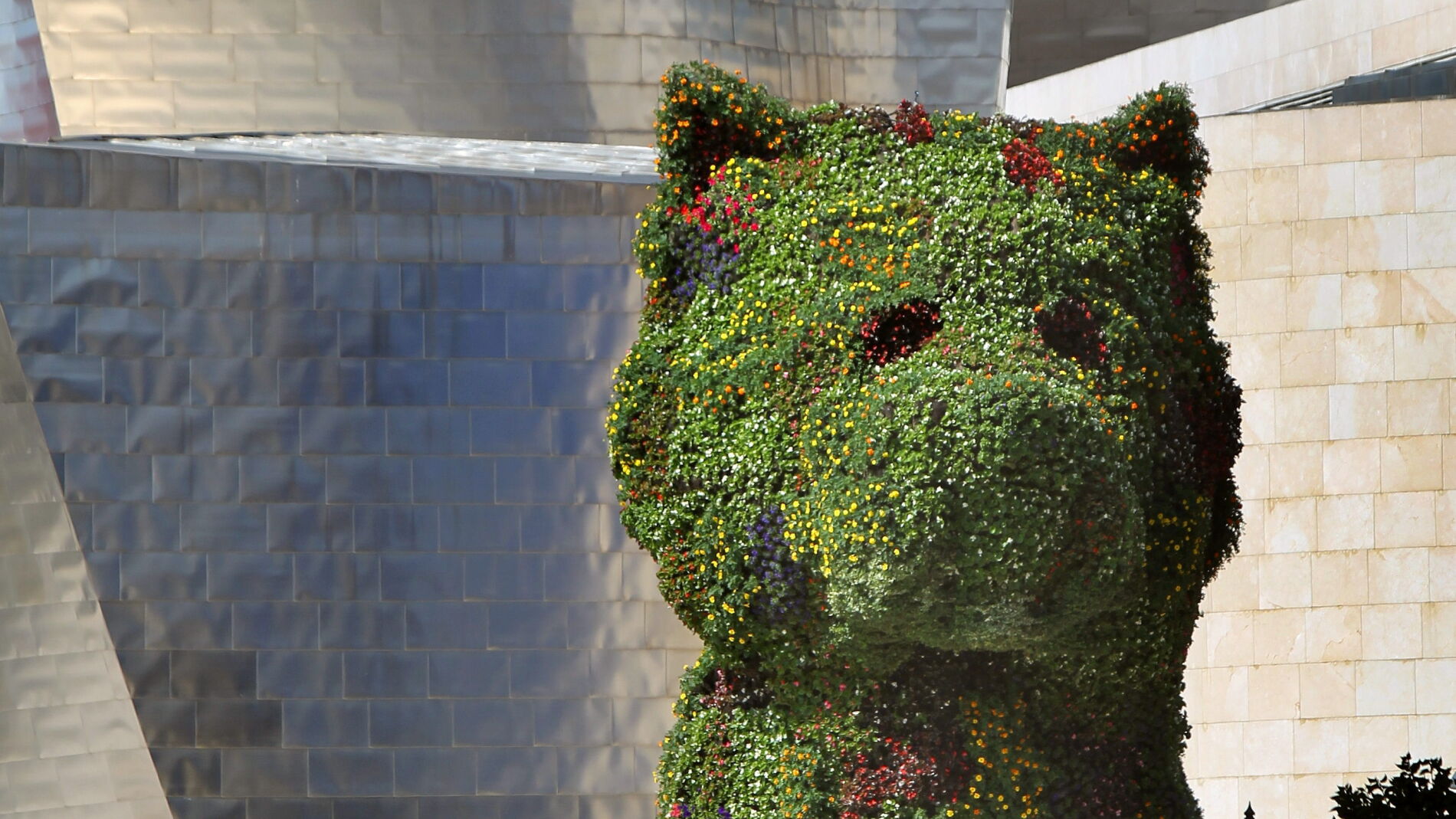 La escultura floral que preside la entrada del Museo Guggenheim-Bilbao (archivo)