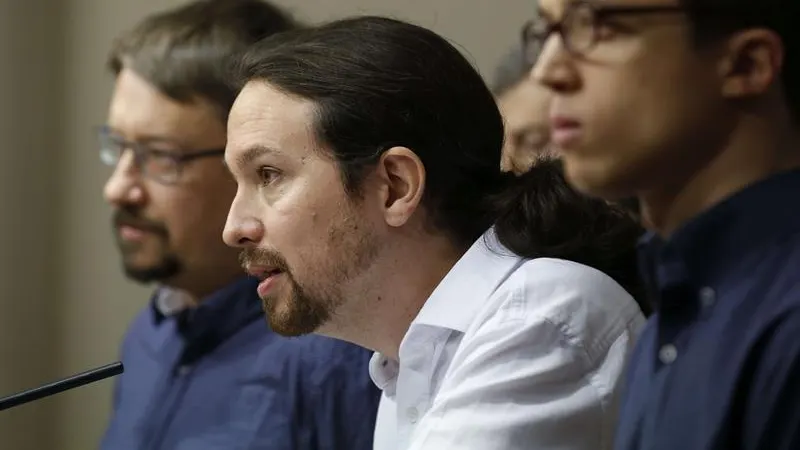 Pablo Iglesias, durante una rueda de prensa en el Congreso