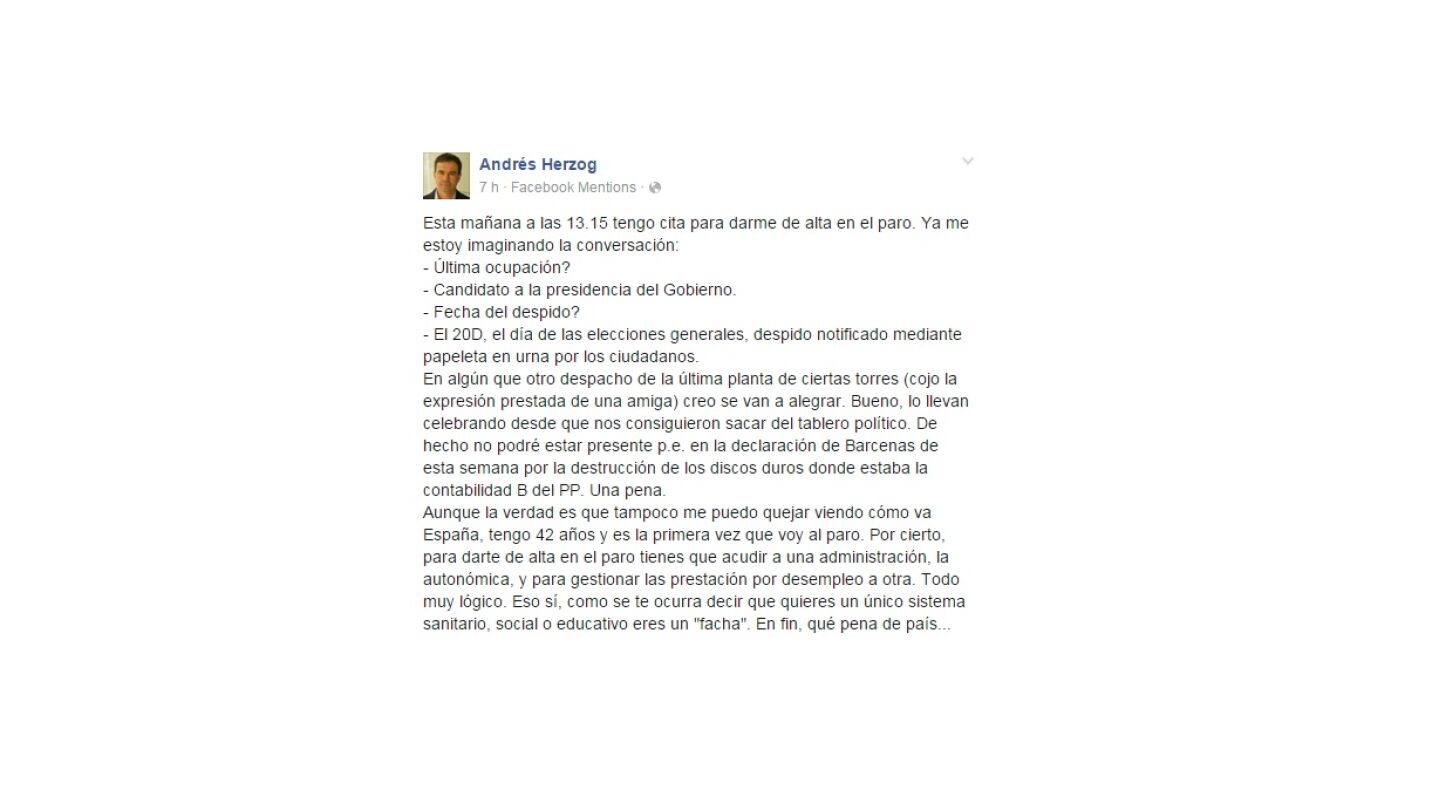 Andr&eacute;s Herzog anuncia que se apunta al paro