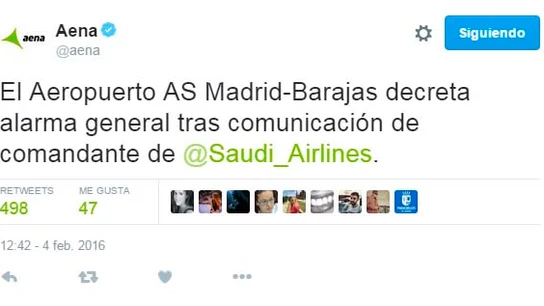 Alerta de Aena en la T4 Alerta de Aena en la T4