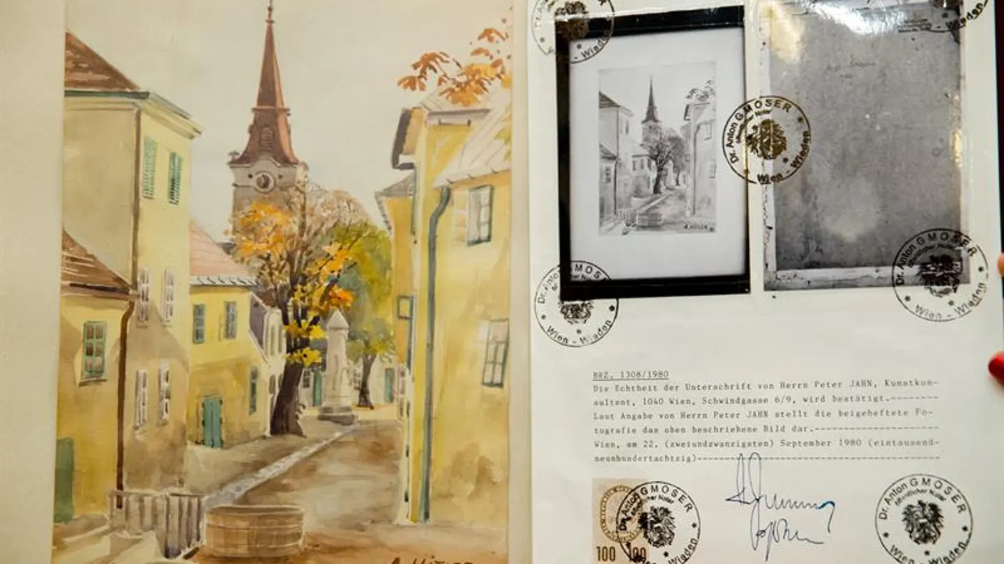 'Stadtansicht Gumpoldskirchen', una de las acuarelas atribuidas a Adolf Hitler 'Stadtansicht Gumpoldskirchen', una de las acuarelas atribuidas a Adolf Hitler