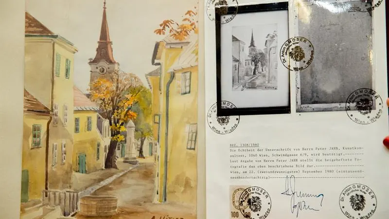 'Stadtansicht Gumpoldskirchen', una de las acuarelas atribuidas a Adolf Hitler
