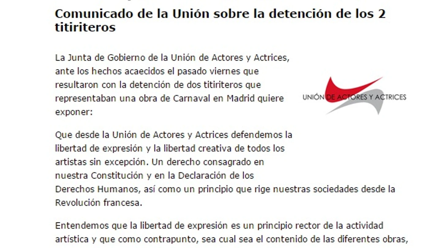 Comunicado de la unión de actores Comunicado de la unión de actores