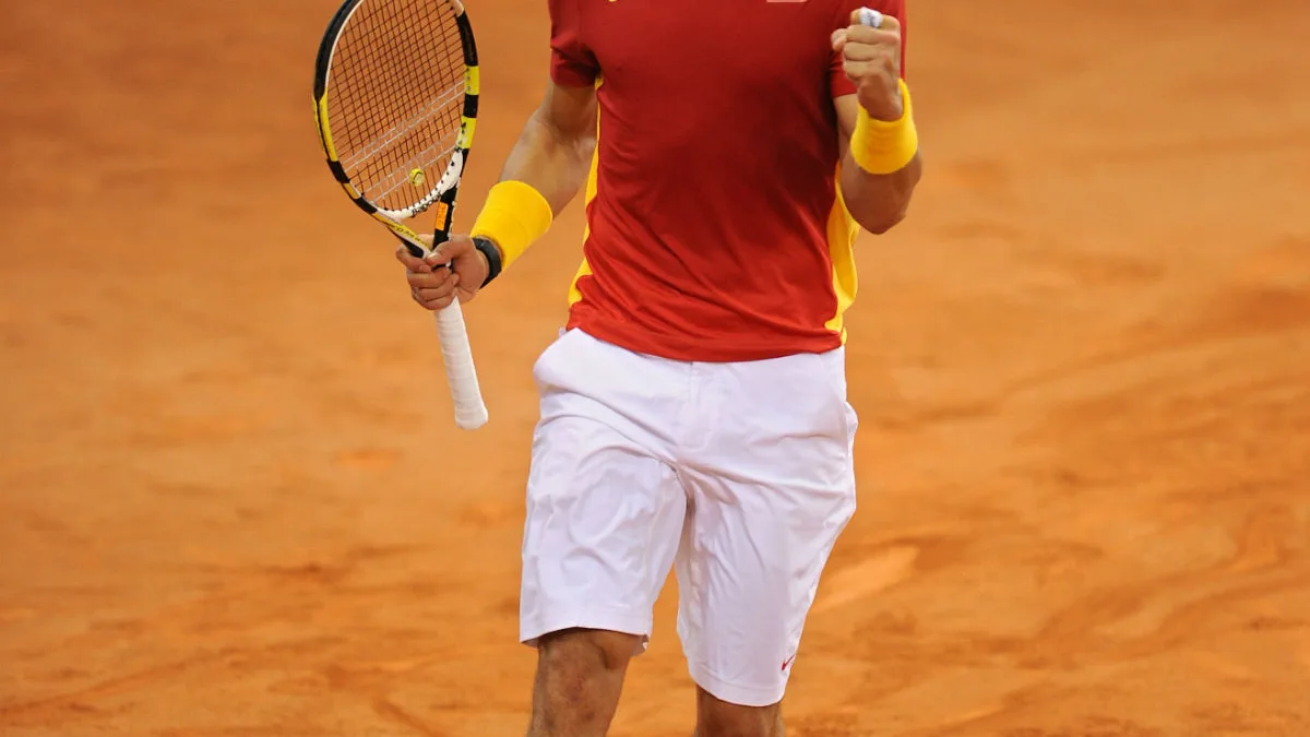 Rafa Nadal celebra un punto en Copa Davis con España