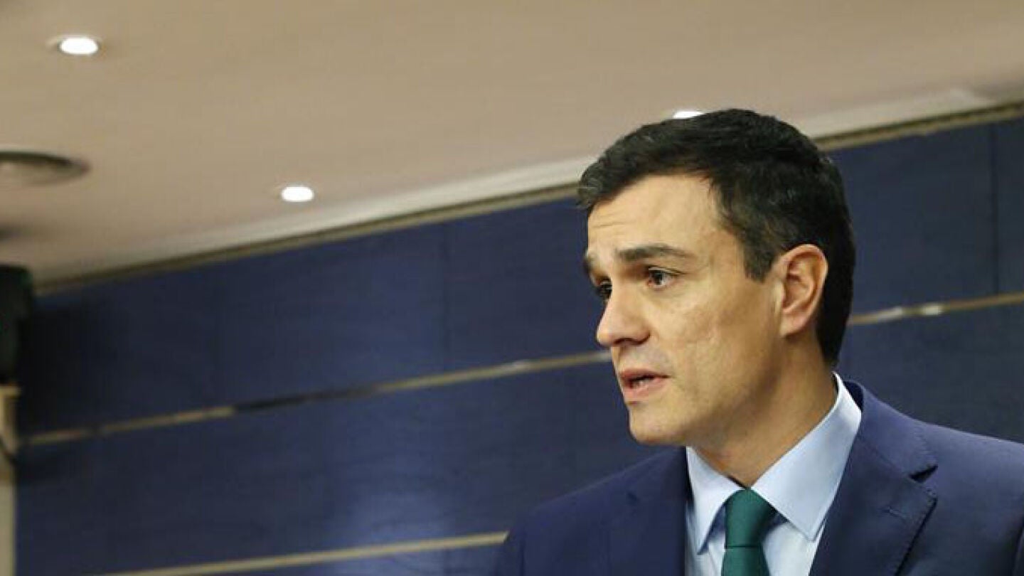 Pedro S&aacute;nchez, durante la rueda de prensa en el Congreso