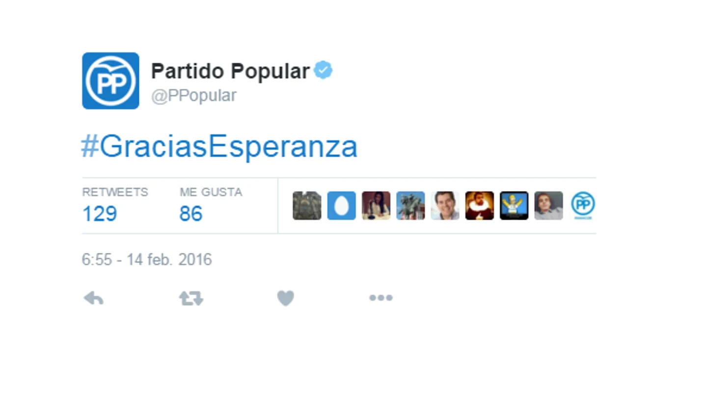 Mensaje del PP a través de Twitter Mensaje del PP a través de Twitter