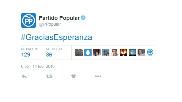 Mensaje del PP a través de Twitter