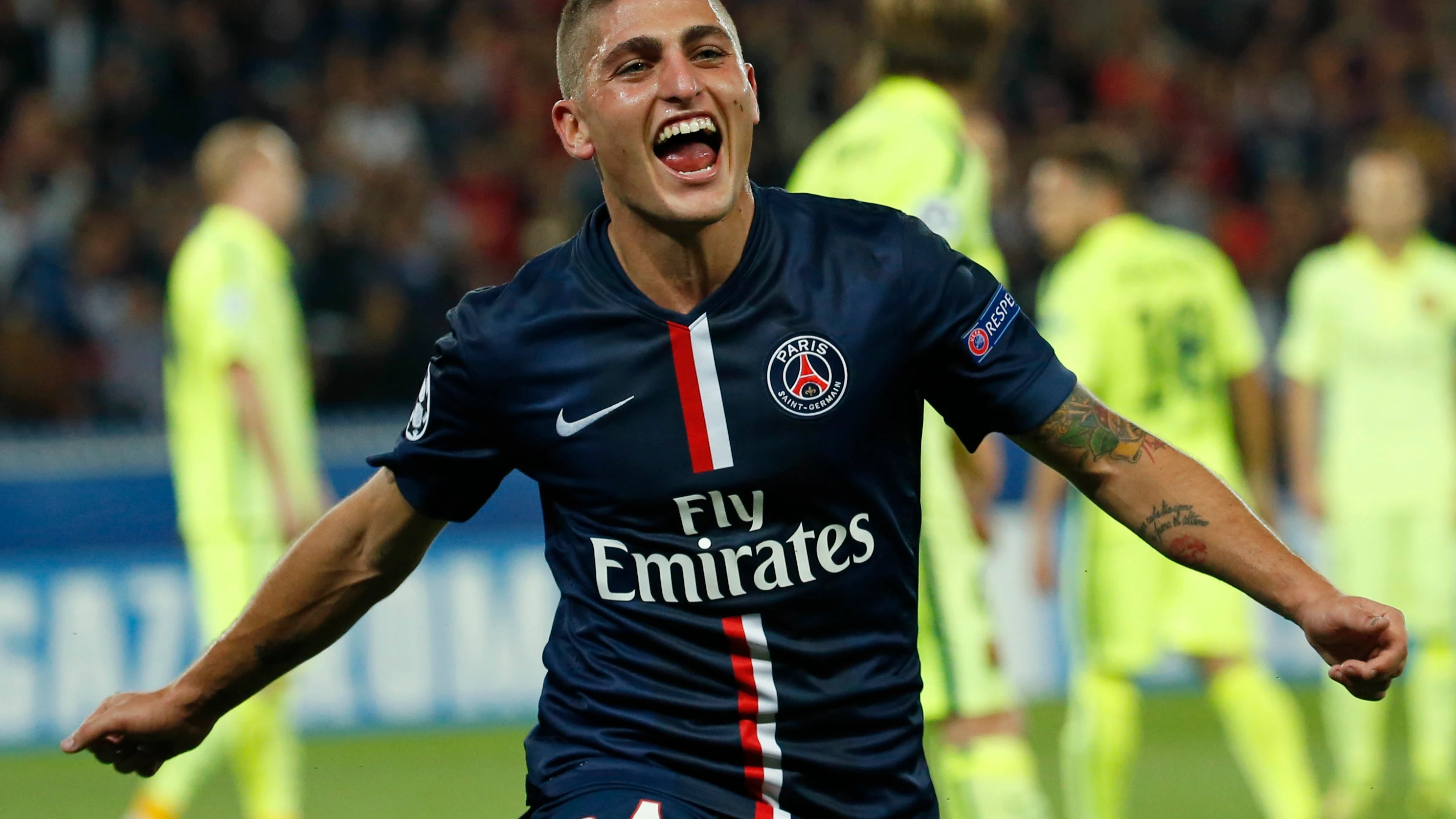 Marco Verratti celebra un gol con el PSG