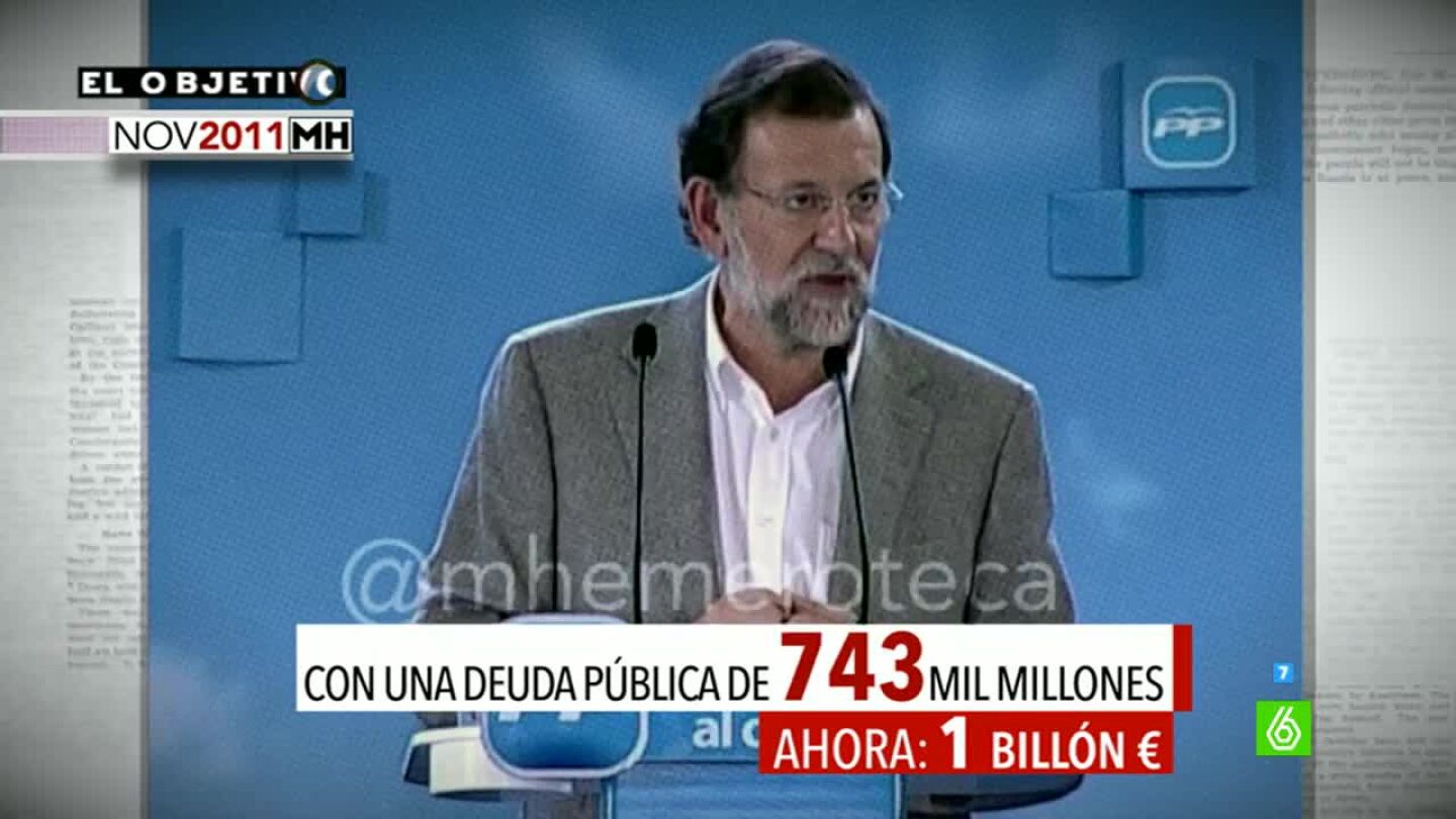 Mariano Rajoy, en un mitin en 2011, sobre la deuda p&uacute;blica