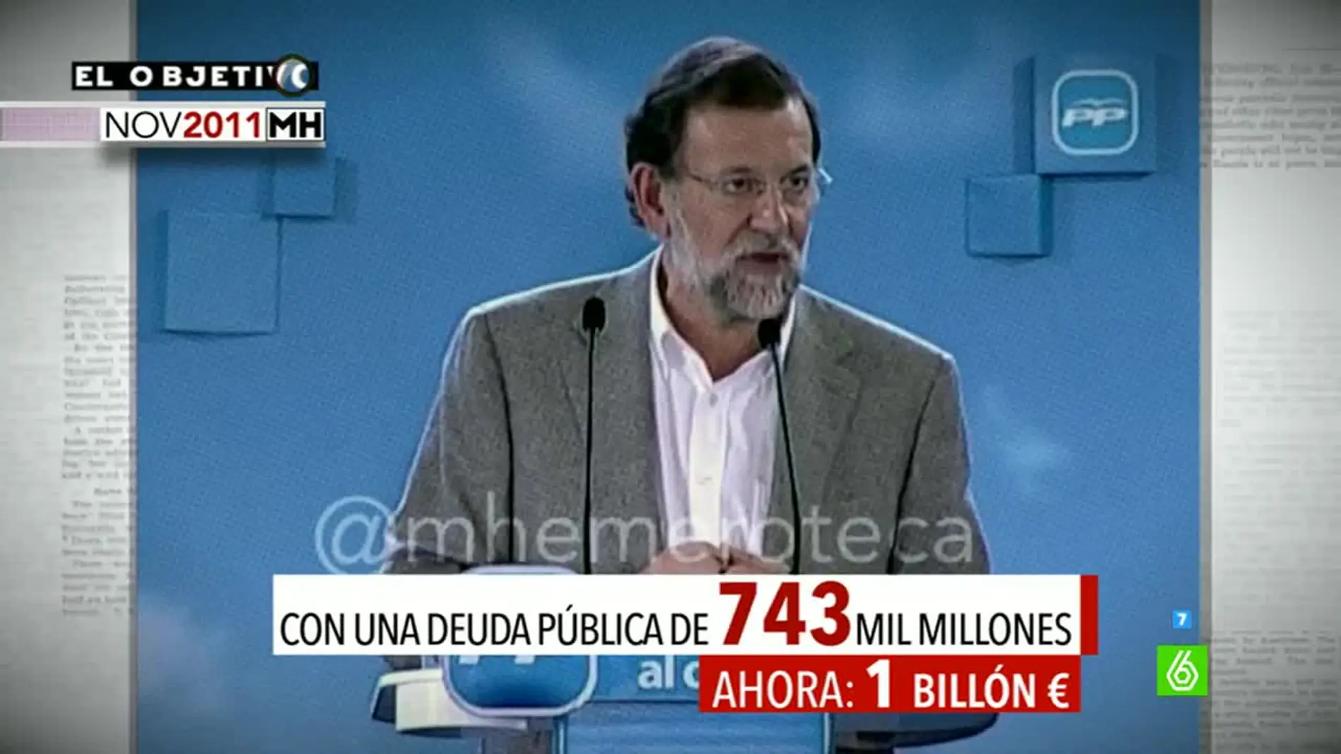 Mariano Rajoy, en un mitin en 2011, sobre la deuda pública