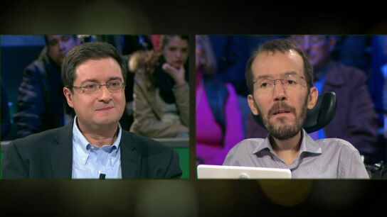 &Oacute;scar L&oacute;pez, de PSOE, y Pablo Echenique, de Podemos, en laSexta Noche
