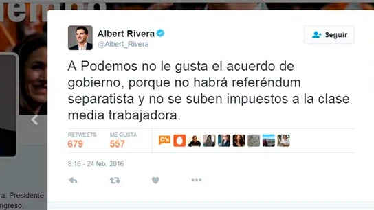 Albert Rivera responde a Podemos tras el acuerdo firmado con el PSOE Albert Rivera responde a Podemos tras el acuerdo firmado con el PSOE