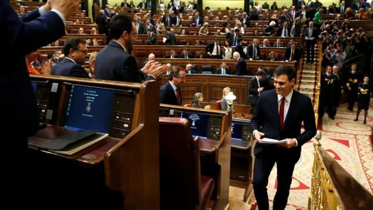 El secretario general del PSOE, Pedro S&aacute;nchez, tras su discurso