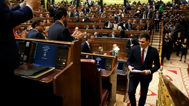 El secretario general del PSOE, Pedro Sánchez, tras su discurso