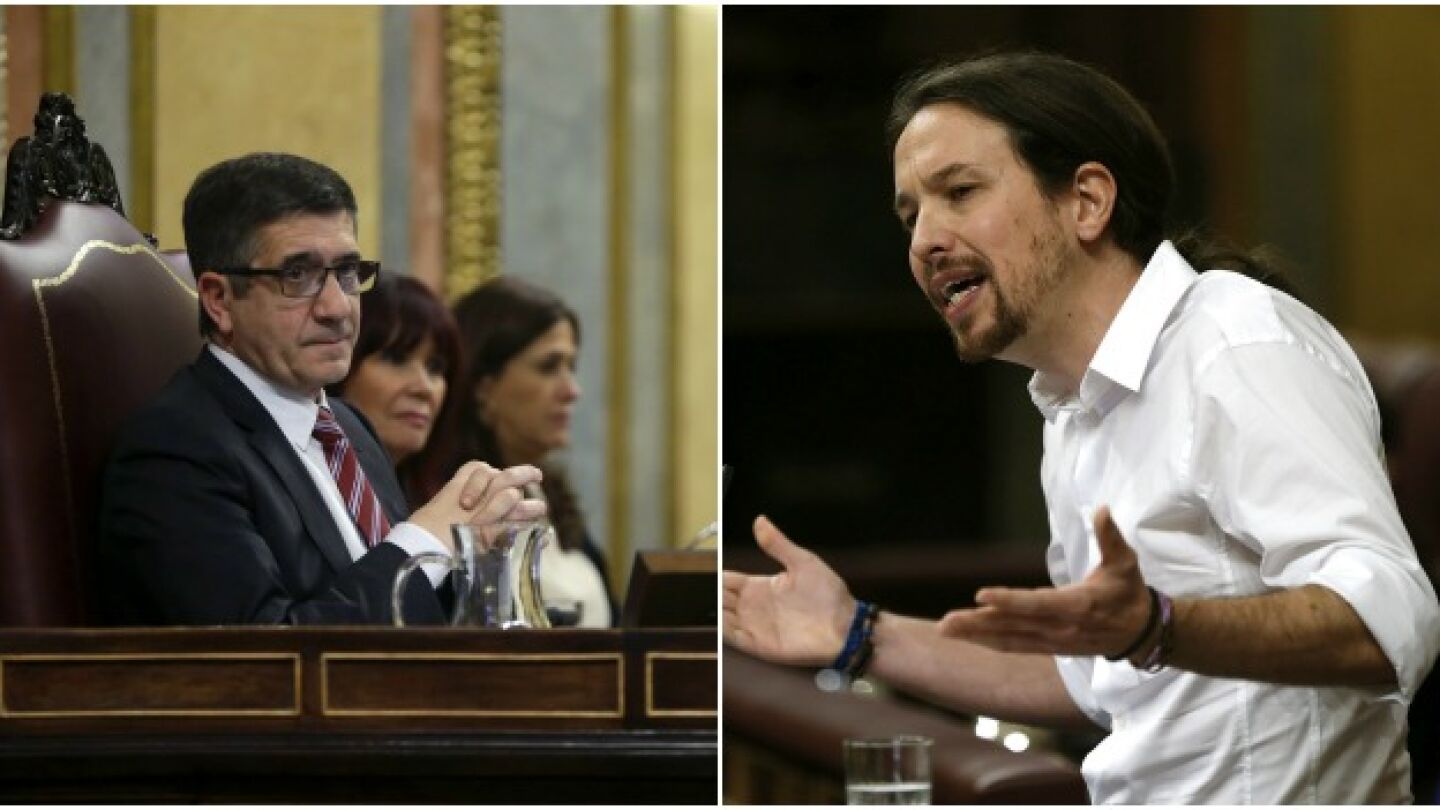 Patxi L&oacute;pez y Pablo Iglesias, en el Congreso de los Diputados