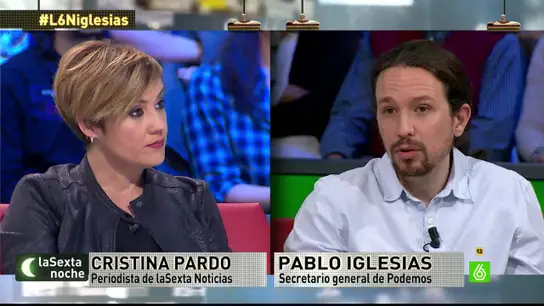 Cristina Pardo y Pablo Iglesias, en laSexta Noche Cristina Pardo y Pablo Iglesias, en laSexta Noche