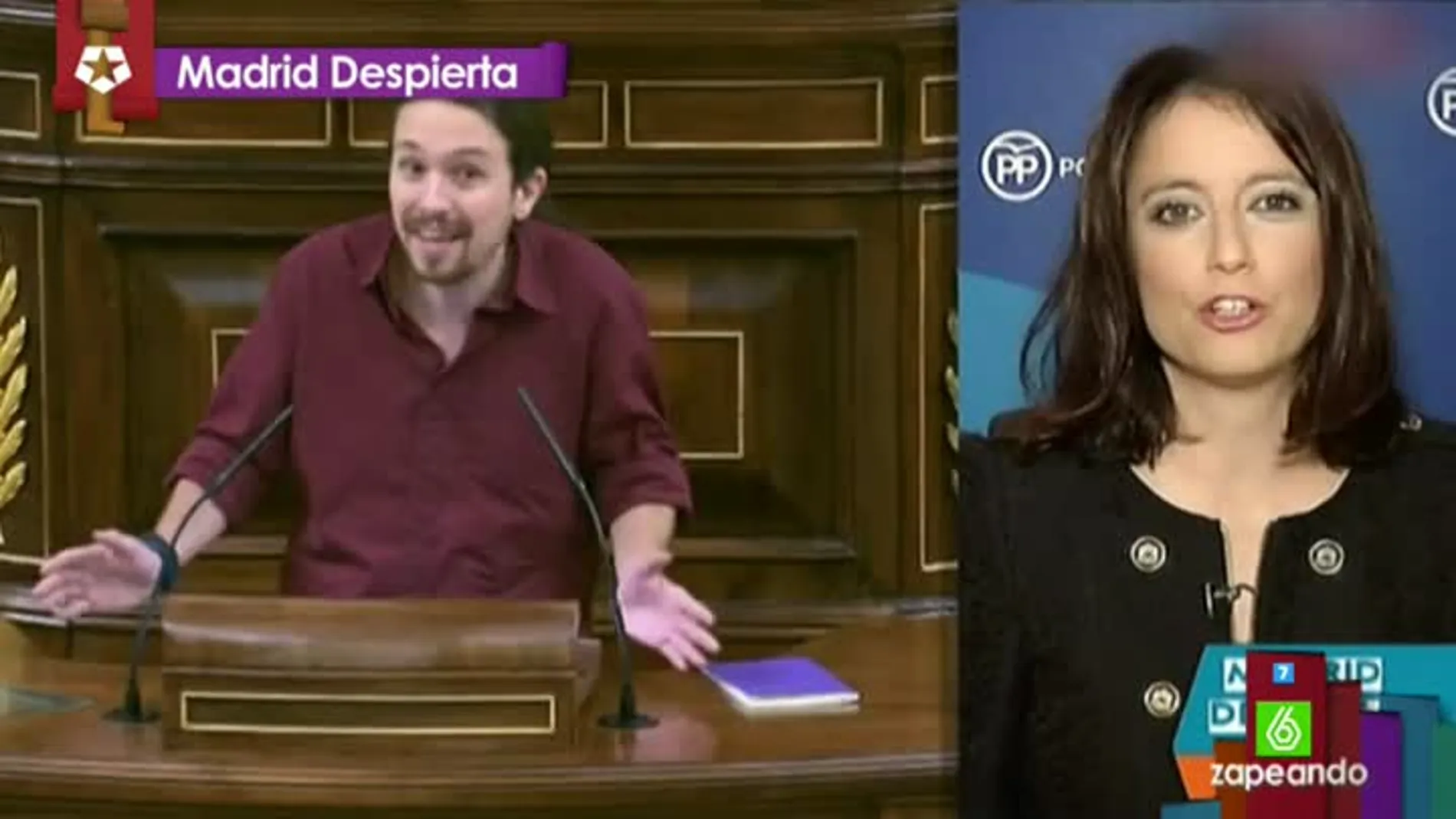 Andrea Levy, molesta con que Pablo Iglesias llevara al Congreso la broma de El Intermedio