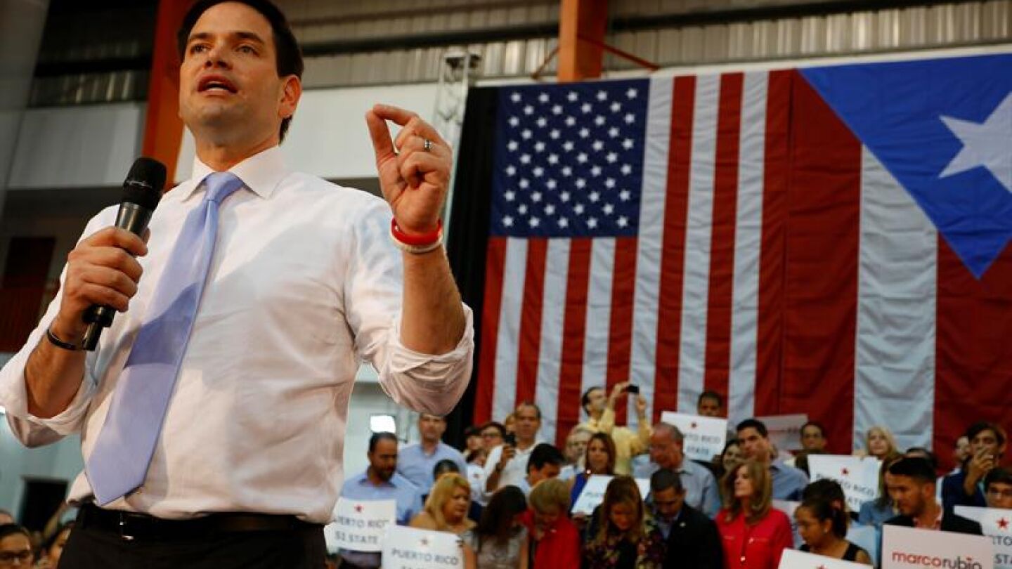 Marco Rubio durante un acto de campa&ntilde;a