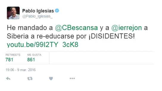 Pablo Iglesias bromea en Twitter sobre la crisis de Podemos Pablo Iglesias bromea en Twitter sobre la crisis de Podemos