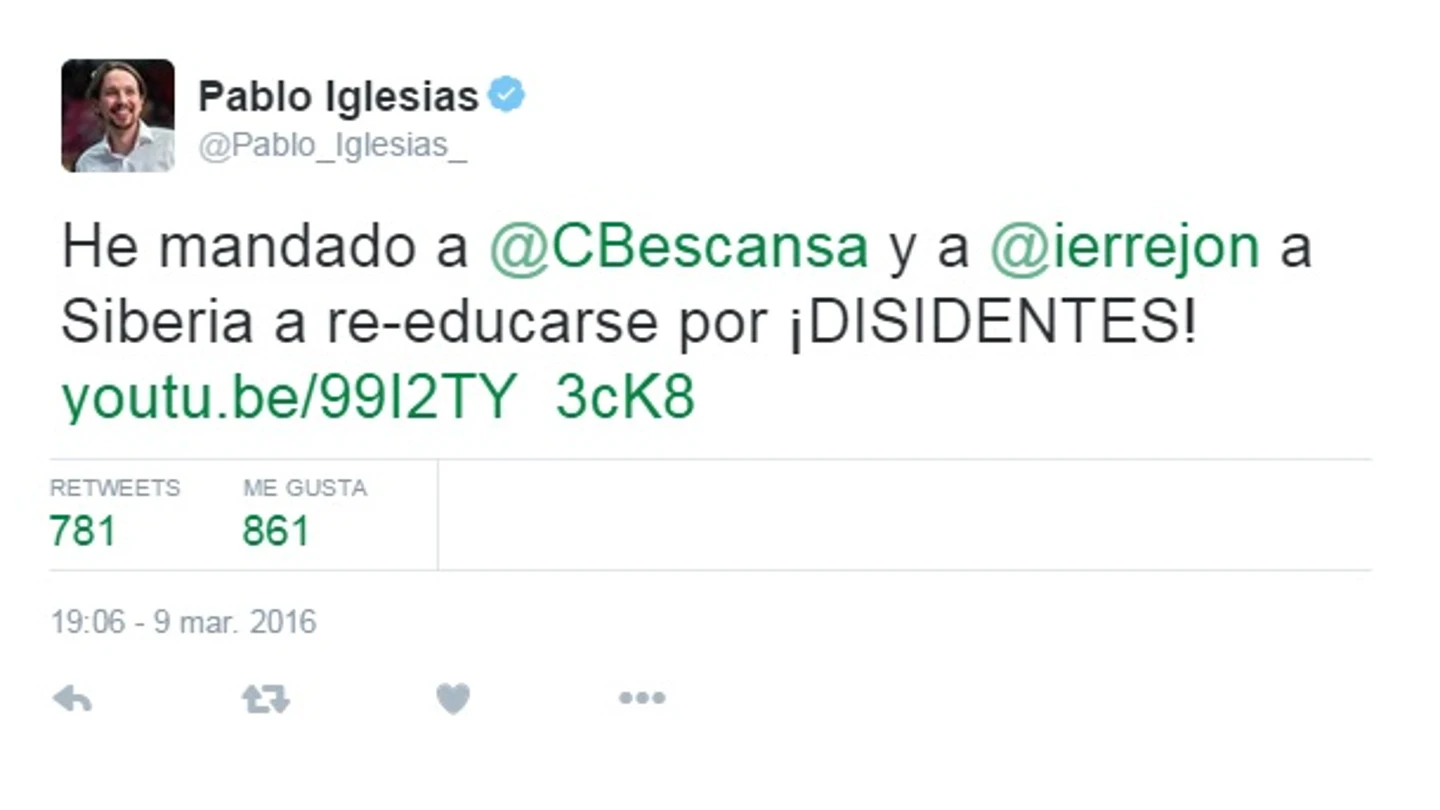 Pablo Iglesias bromea en Twitter sobre la crisis de Podemos Pablo Iglesias bromea en Twitter sobre la crisis de Podemos