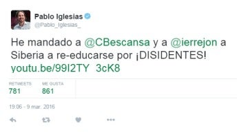 Pablo Iglesias bromea en Twitter sobre la crisis de Podemos