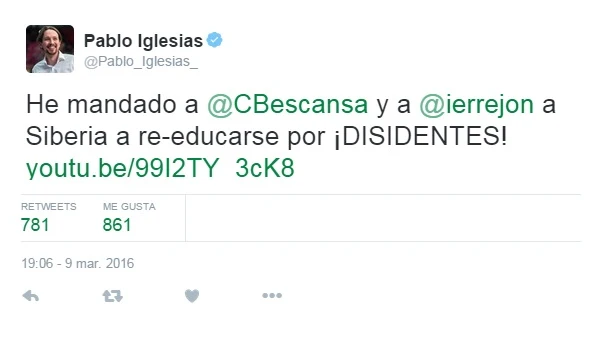 Pablo Iglesias bromea en Twitter sobre la crisis de Podemos