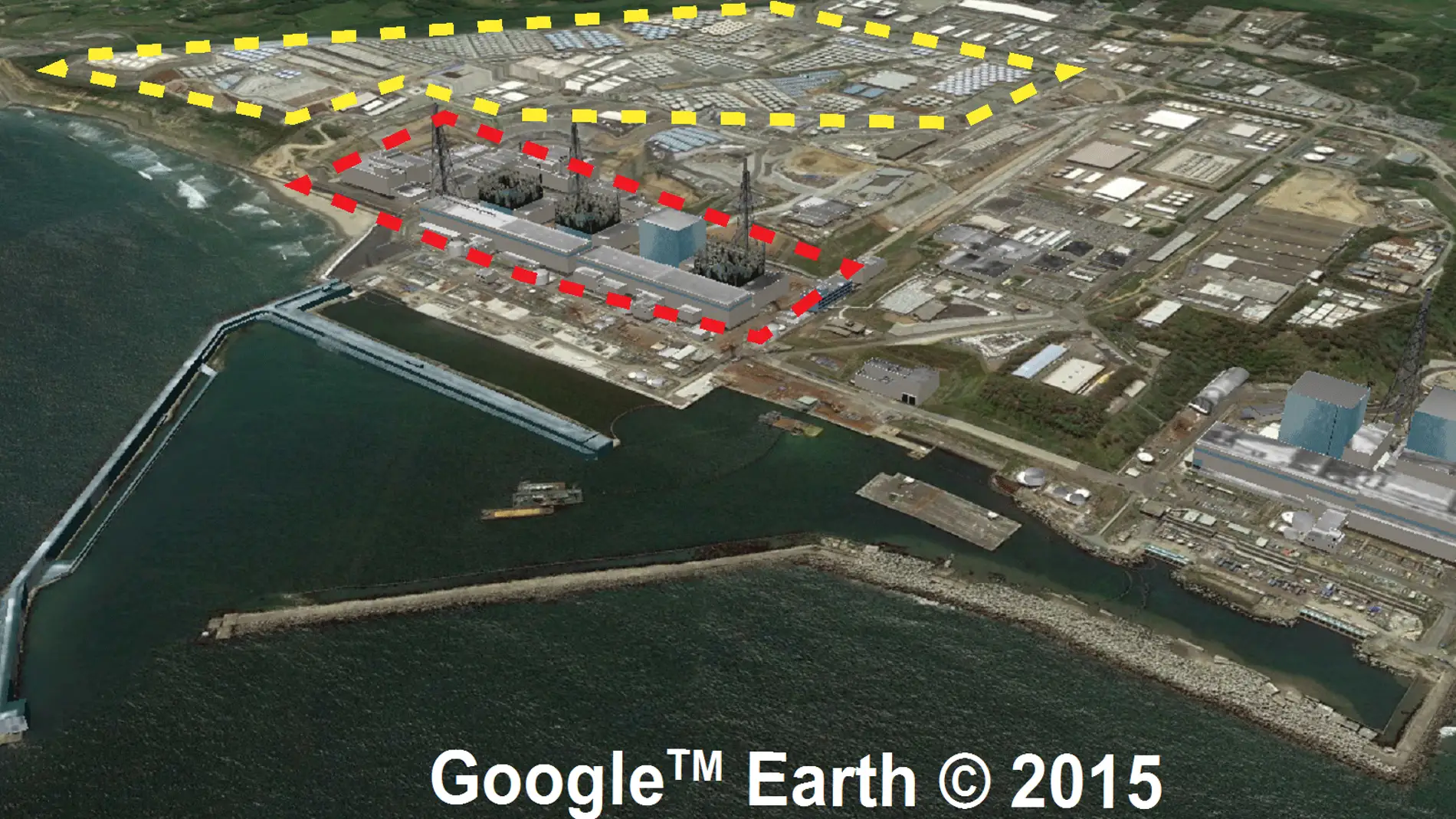 Imagen de Fukushima mediante Google Eart