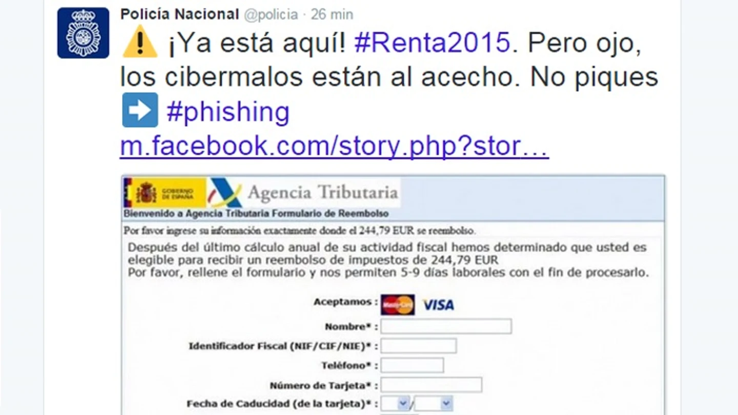 Imagen de la advertencia que ha hecho la Policía a través de Facebook Imagen de la advertencia que ha hecho la Policía a través de Facebook