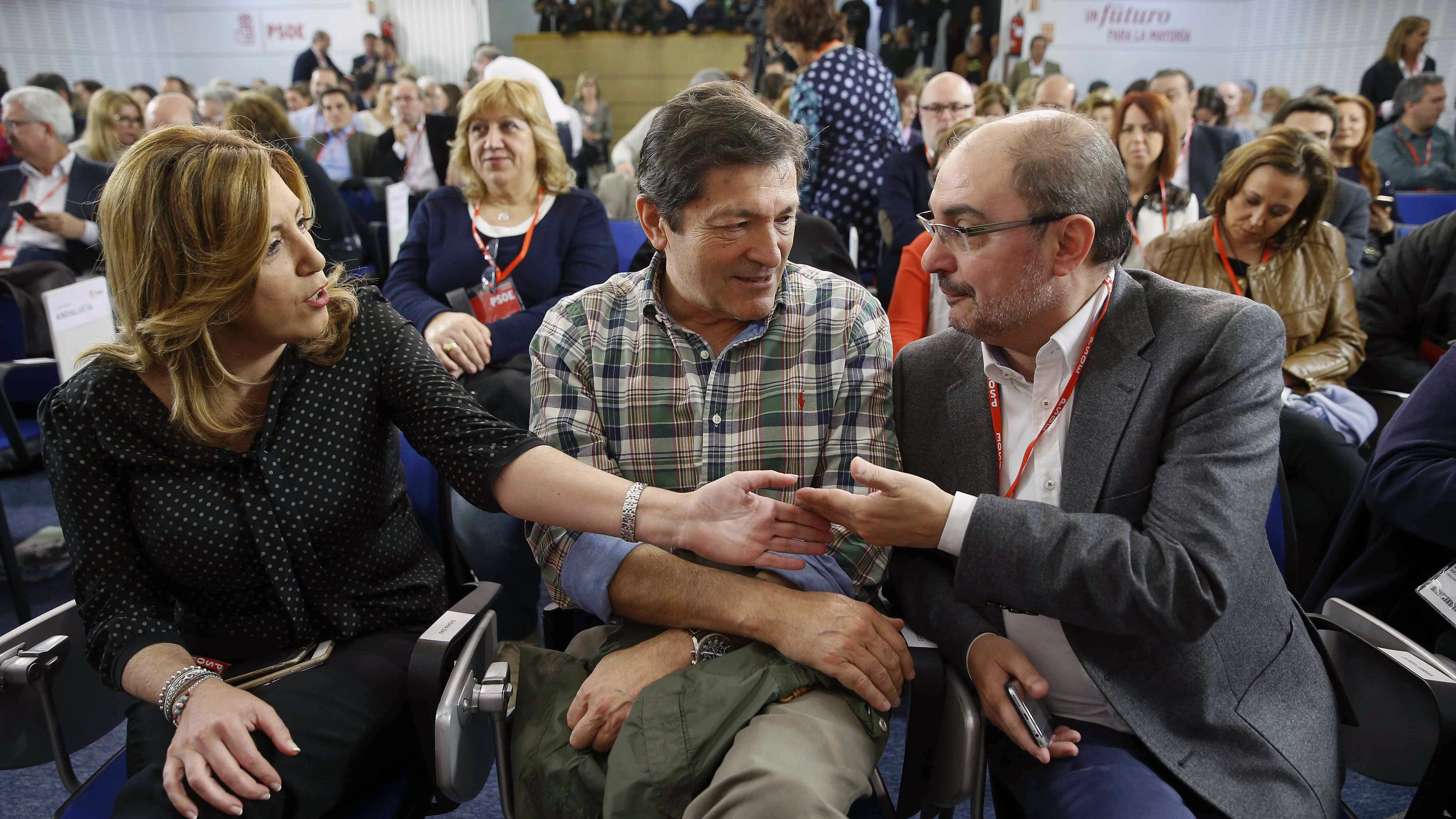 Los secretarios generales del PSOE de Andalucía, Susana Díaz; de Aragón y de Asturias