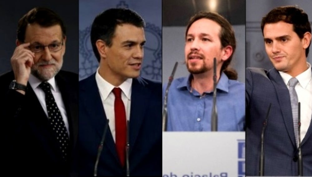 Los líderes del PP, PSOE, Podemos y Ciudadanos
