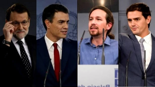 Los líderes del PP, PSOE, Podemos y Ciudadanos