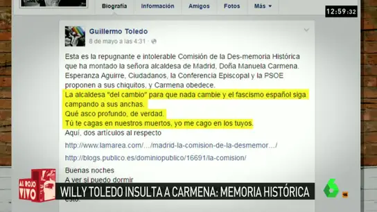 Willy Toledo insulta a Carmena Willy Toledo insulta a Carmena