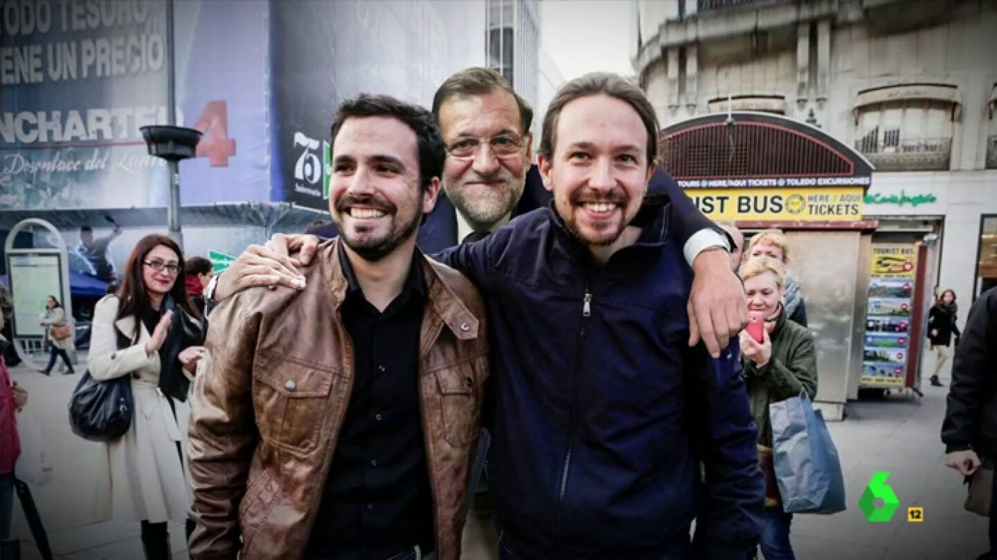 El abrazo de Rajoy a Iglesias y Garz&oacute;n