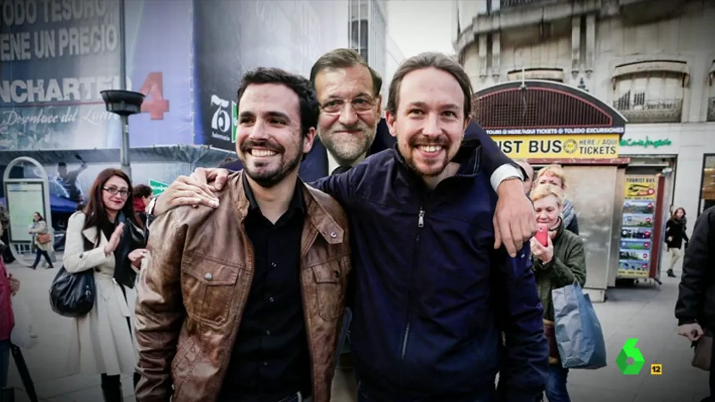 El abrazo de Rajoy a Iglesias y Garzón El abrazo de Rajoy a Iglesias y Garzón