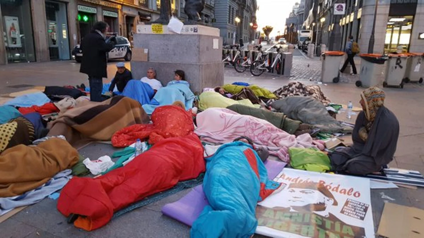 Miembros del SAT acampados en la Puerta del Sol por la libertad de Bódalo Miembros del SAT acampados en la Puerta del Sol por la libertad de Bódalo