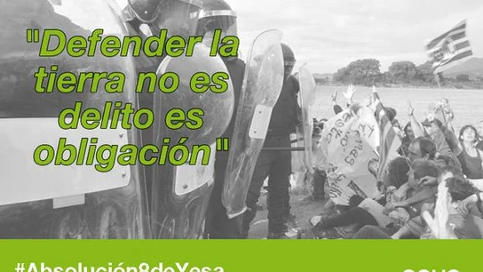 Cartel de Equo pidiendo la absolución de 'los 8 de Yesa' Cartel de Equo pidiendo la absolución de 'los 8 de Yesa'