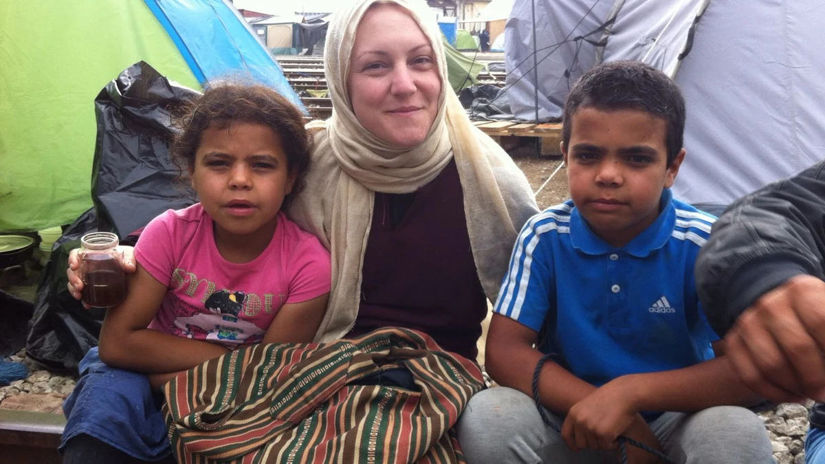 Familia de refugiados en Idomeni