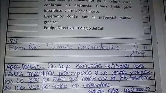 La carta de un colegio en Argentina a la familia de un alumno indigna al mundo La carta de un colegio en Argentina a la familia de un alumno indigna al mundo