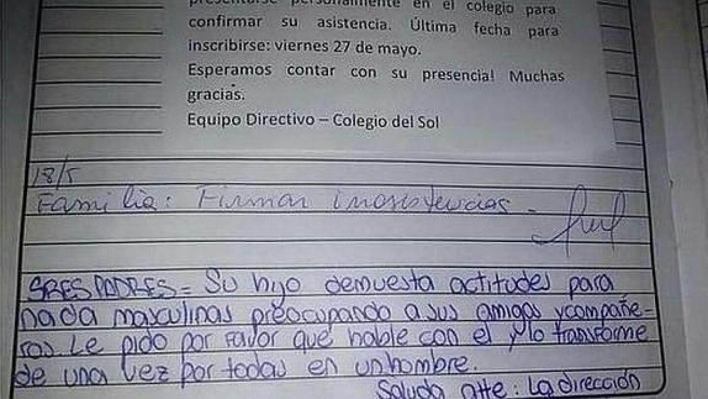 La carta de un colegio en Argentina a la familia de un alumno indigna al mundo