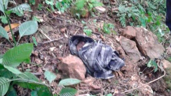 Imagen del beb&eacute; abandonado en la ladera de una monta&ntilde;a