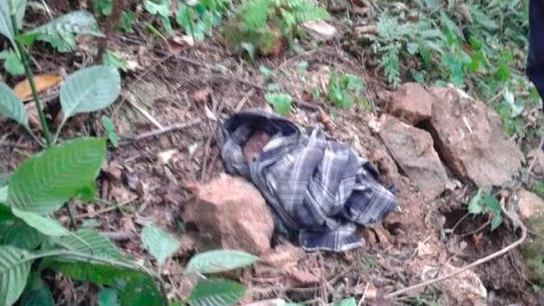 Imagen del bebé abandonado en la ladera de una montaña Imagen del bebé abandonado en la ladera de una montaña