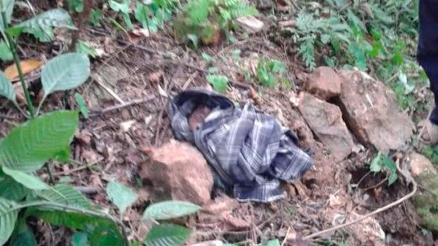Imagen del bebé abandonado en la ladera de una montaña Imagen del bebé abandonado en la ladera de una montaña