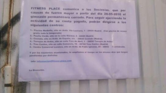 Comunicado de Fitness Place