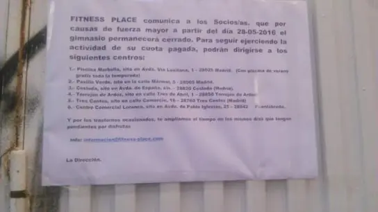 Comunicado de Fitness Place Comunicado de Fitness Place