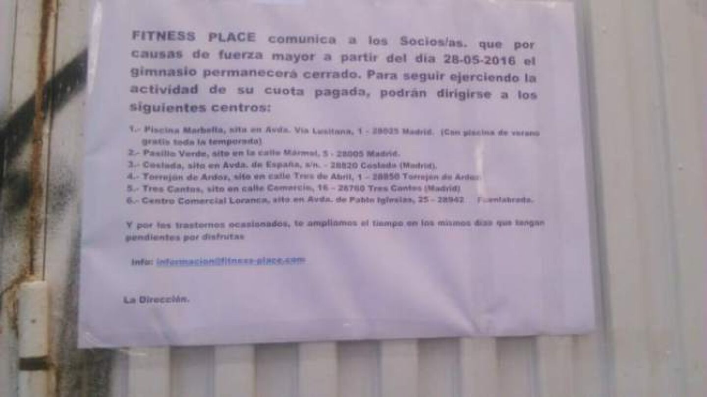 Comunicado de Fitness Place